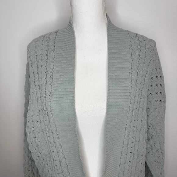 Abercrombie & Fitch Cable Chunky Knit Open Front Cardigan Sage Green Size Medium - Picture 3 of 12